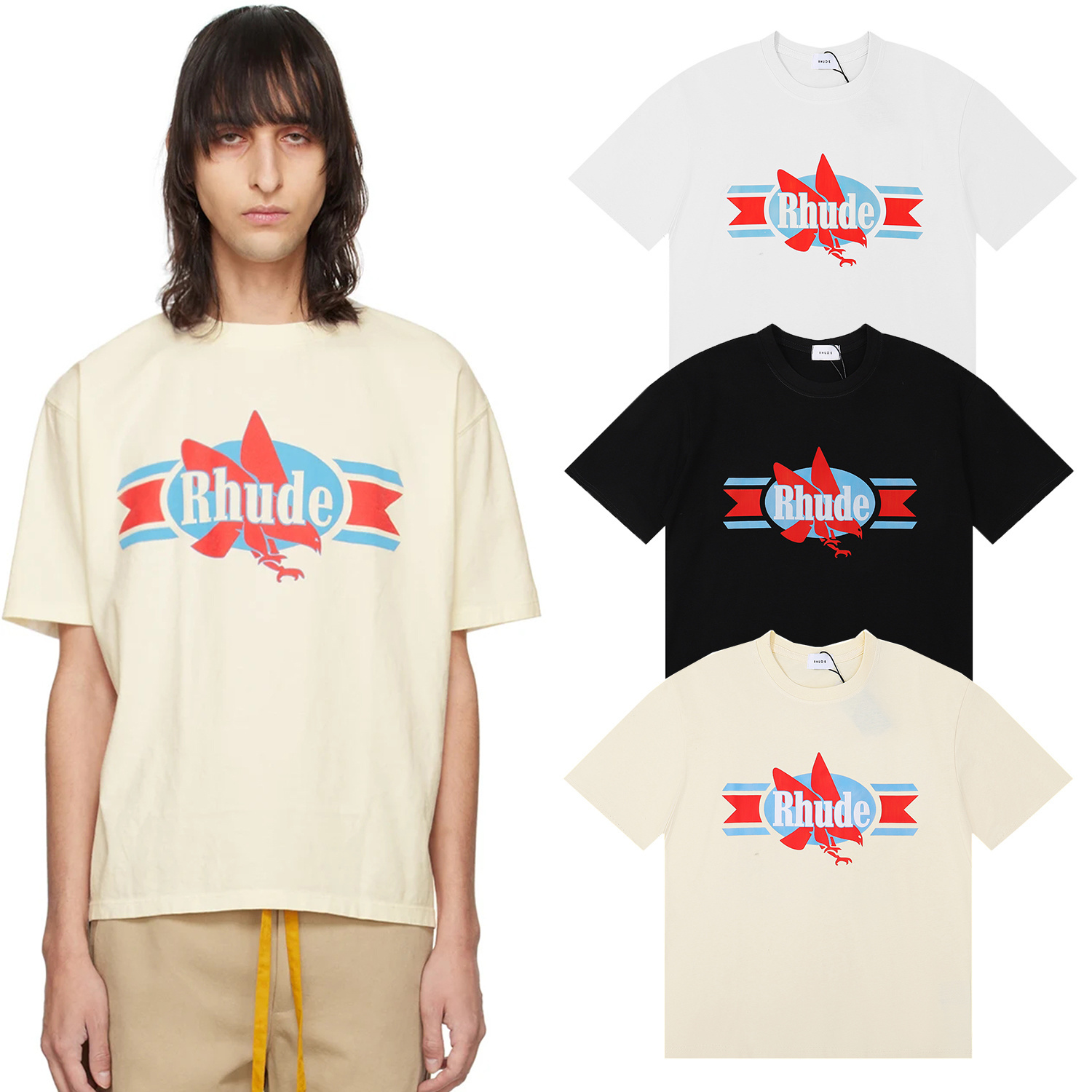 Streetwear Brand Popular - Locker geschnittenes Baumwoll-T-Shirt mit Rundhalsausschnitt, kurzen