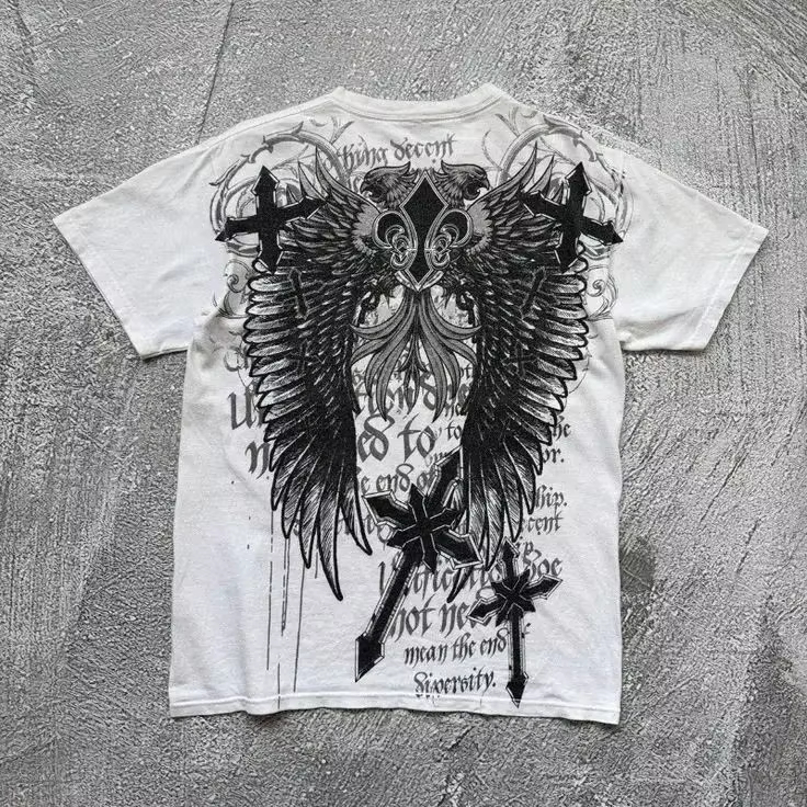 Gothic Streetwear Brand - Y2K Gothic Wing Cross Klassisches amerikanisches